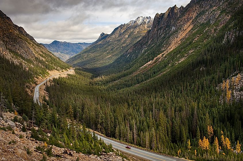 North Cascades Highway. Highway 20 winds through Rainy Pass in Washington