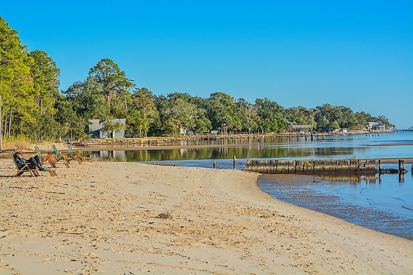 The shoreline on Hammock Bay in Freeport, Walton County, Florida