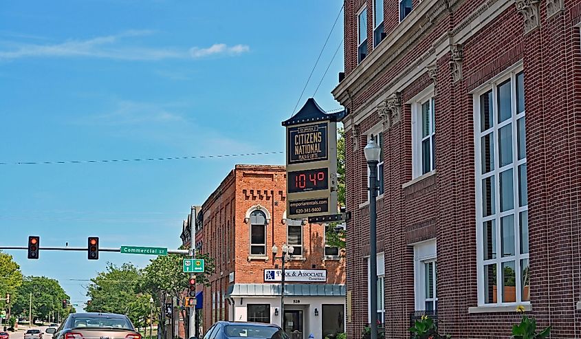 Street view of buildings in downtown Emporia, Kansas.