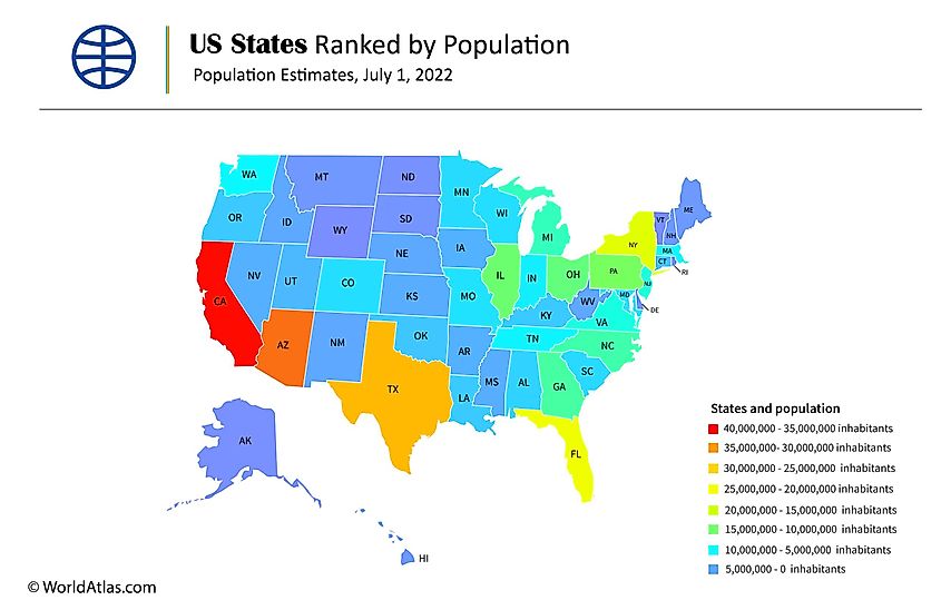 US States By Population WorldAtlas