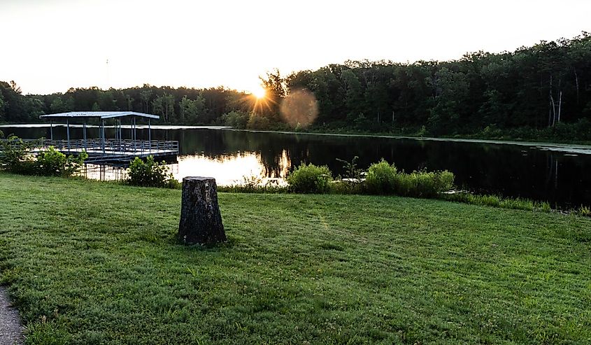 Early morning sunrise at Shawnee Mac Lake in Salem, Missouri.