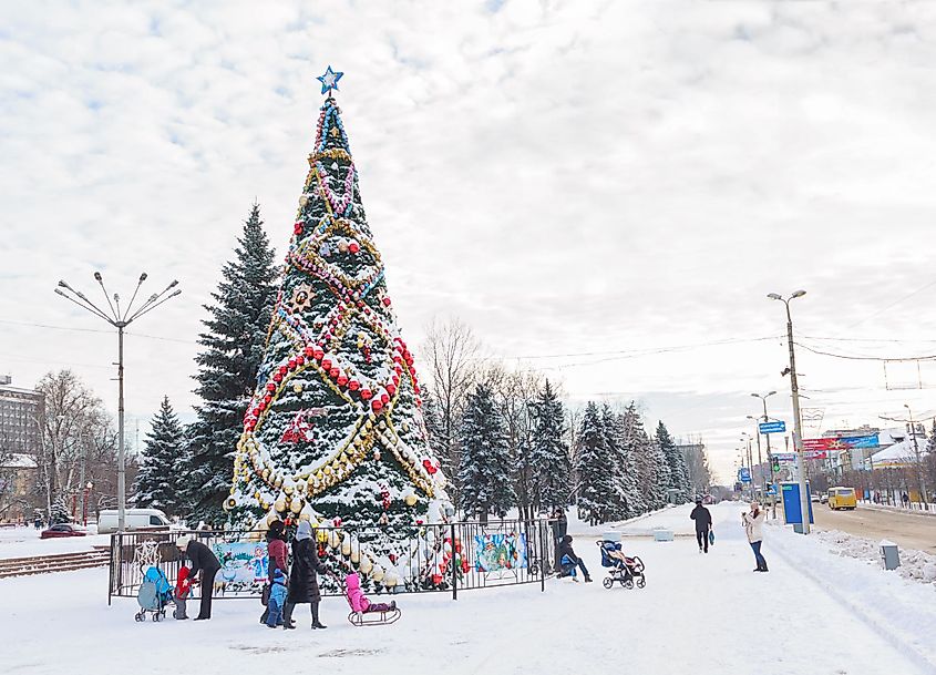Christmas Tree decoration in Makiivka, Ukraine