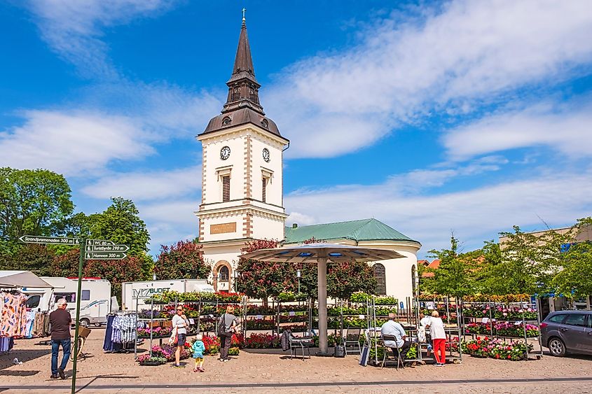 Flower shop on the square in Hjo, Sweden