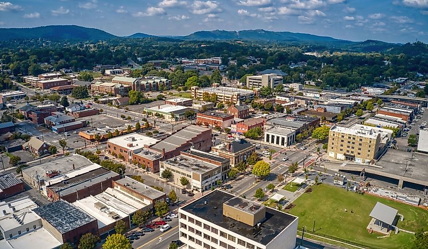 Aerial View of Downtown of Dalton, Georgia during Summer