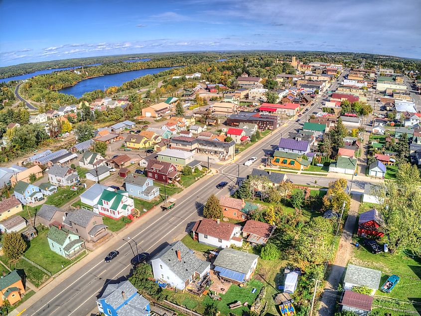 Overlooking Ely, Minnesota, with surrounding forests and lakes.