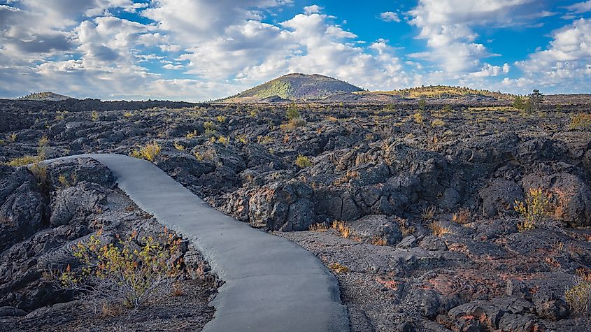 Hiking along Caves Trail at Craters of the Moon National Monument and Preserve in Idaho