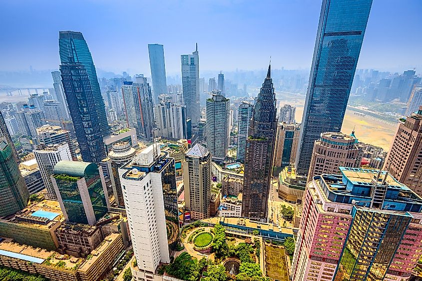 Aerial view of Chongqing, China skyscraper cityscape.