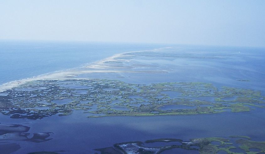 An aerial view of Chandeleur Islands. Louisiana, Chandeleur Islands, St. Bernard Parish