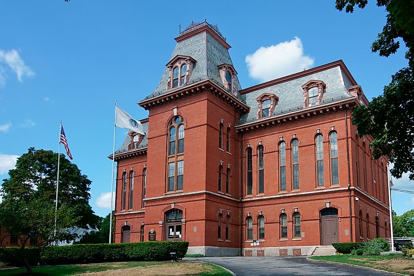 The town hall in Hudson, Massachusetts.