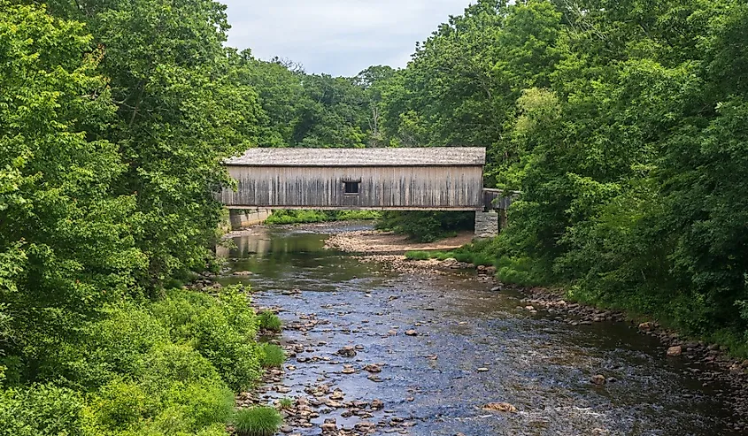 Salmon River flowing beneath the Comstock Bridge, near East Hampton, Connecticut.