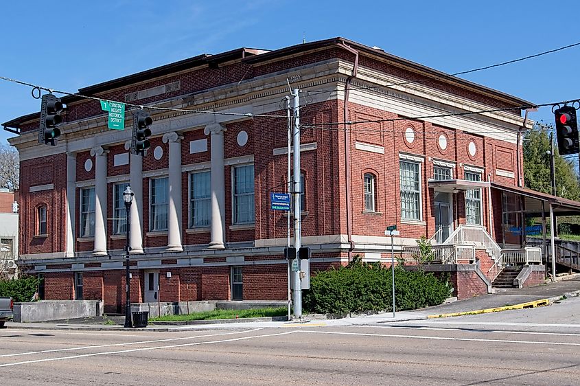 Brick Post Office building in downtown Harriman, TN.