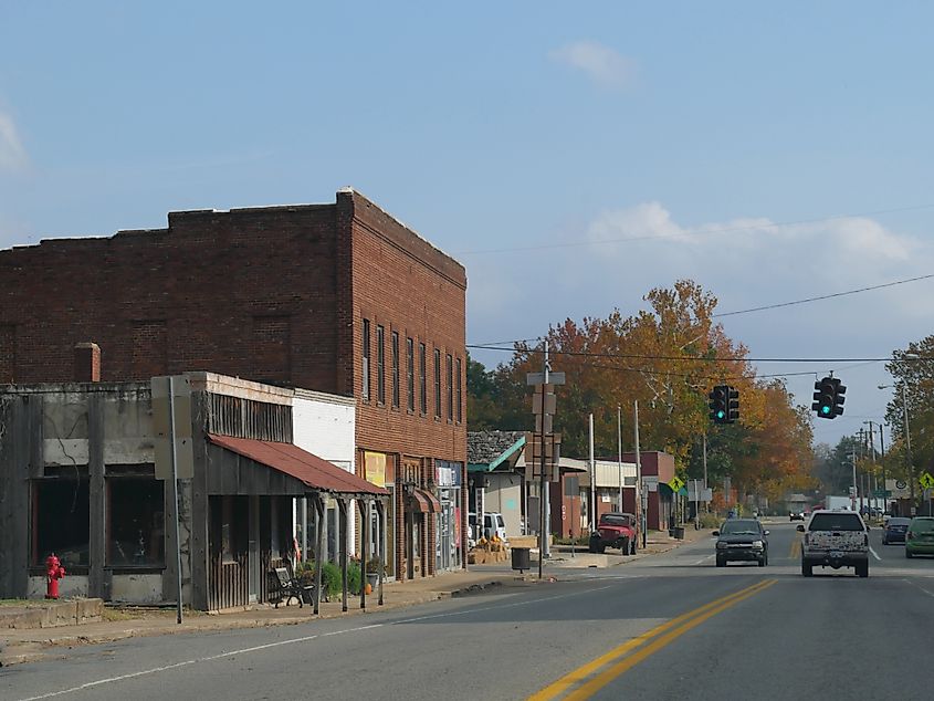 Downtown street in Talihina, a town in Le Flore County, Oklahoma. Editorial credit: RaksyBH / Shutterstock.com