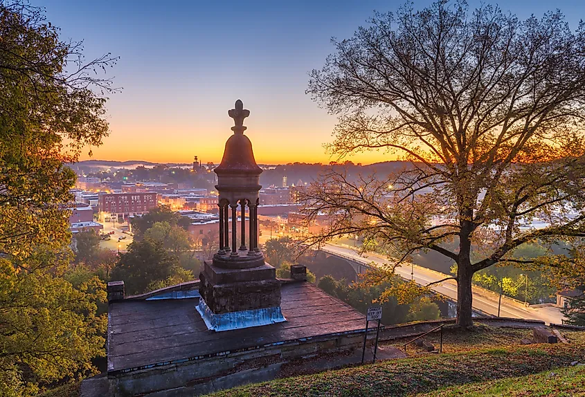 Rome, Georgia's downtown historic cityscape at twilight.