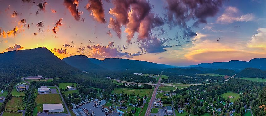 A view of Dayton, Tennessee, at sunset.