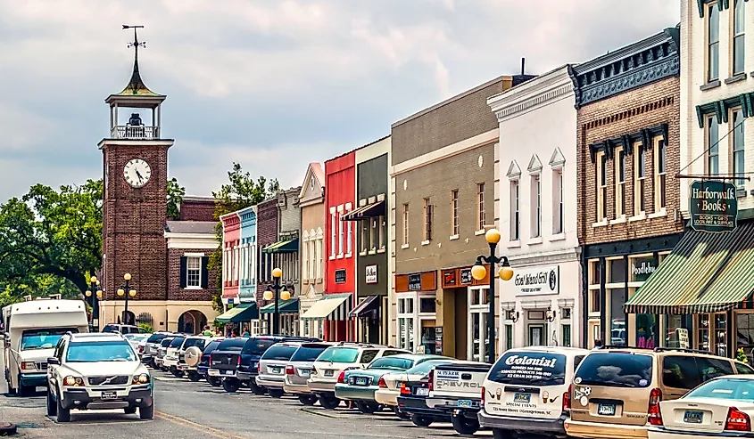 A view looking down Front Street in Georgetown, South Carolina