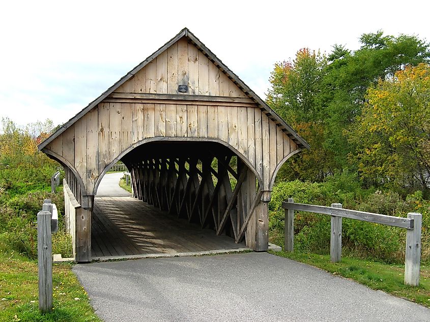 A pathway covered bridge in Bethel, Maine.