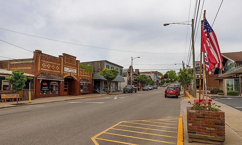 Downtown area of the Swiss-inspired tourist village of Sugarcreek, Ohio