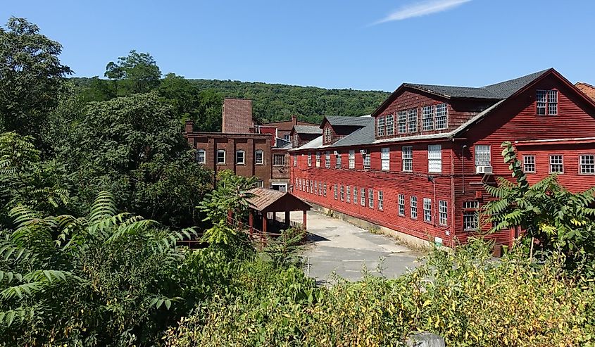 Old Red Factory Building in Collinsville (Canton), Connecticut, USA