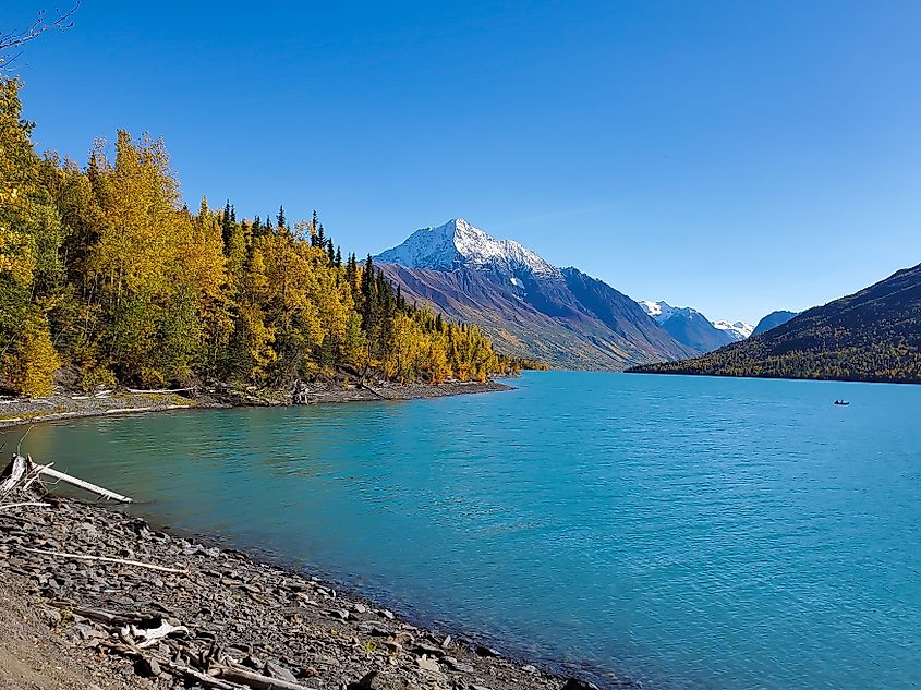 Scenic Eklutna Lake with autumn colors