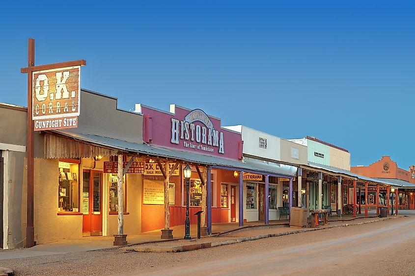 The O.K. Corral Gunfight Site at twilight. Editorial credit: Sean Pavone / Shutterstock.com