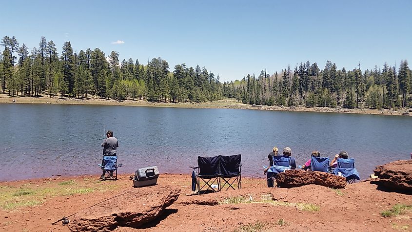 People relaxing by the lakeside in Pinetop-Lakeside, Arizona