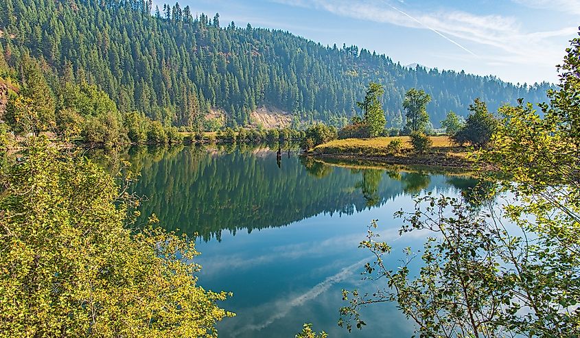 Travel on the Saint Joe River Scenic Byway in Idaho – Landscape of the Saint Joe River Near Saint Maries