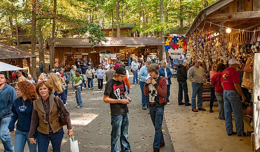 People enjoying the Georgia Mountain fair in Hiawassee, Georgia in the summer.