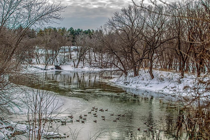 Cedar River in Waverly, Iowa during the polar vortex