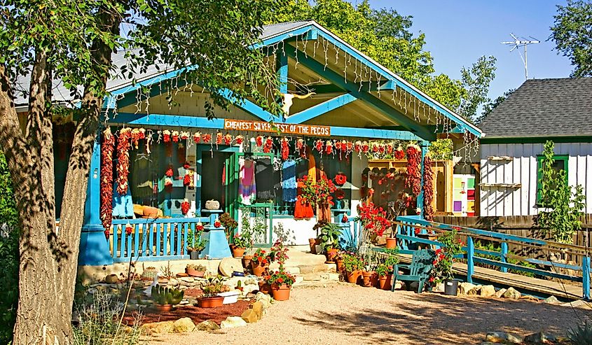 A charming and colorful roadside shop in Madrid, New Mexico.