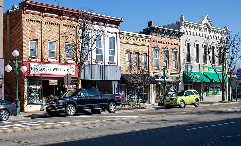 Downtown view of Tecumseh in Michigan.
