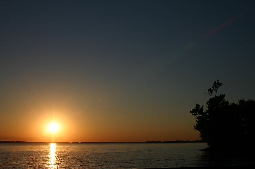 Sunset on Marion Reservoir, Kansas.