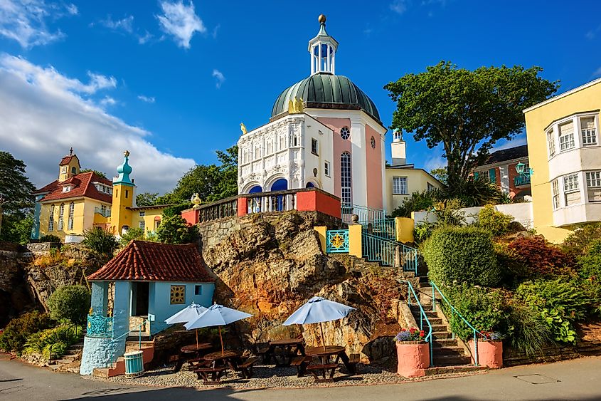 View of Portmeirion village in North Wales, United Kingdom.