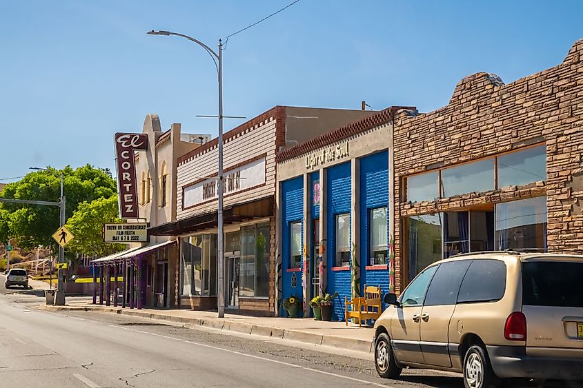 Van parked on a downtown street of Truth or Consequences, New Mexico: A well-known city for its Hot Springs