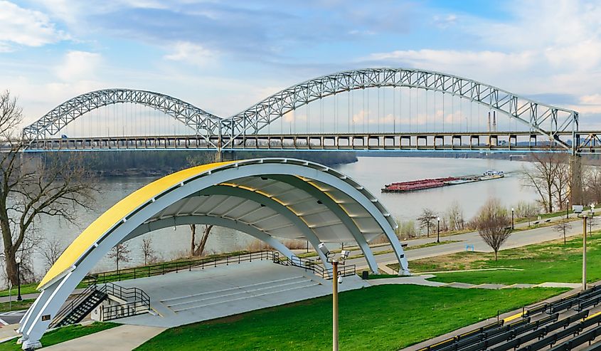 Sherman Minton Bridge spans the Ohio River between Louisville, Kentucky, and New Albany, Indiana. Image credit Thomas Kelley via Shutterstock