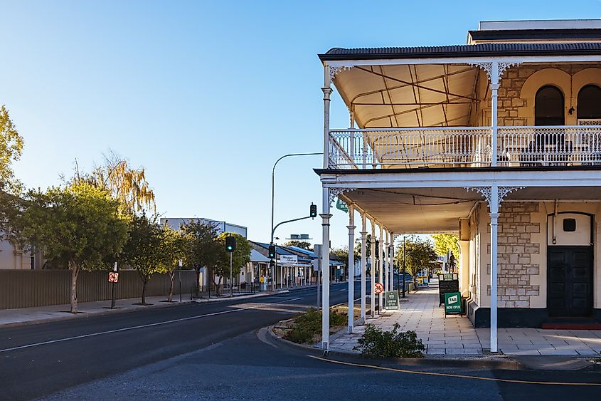 The Royal Oak Penola pub and hotel in Penola township in Coonawarra wine region on a sunny autumn evening in South Australia