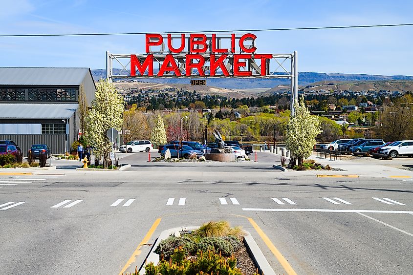 Wenatchee, WA, USA Entrance sign to the Public Market in Wenatchee