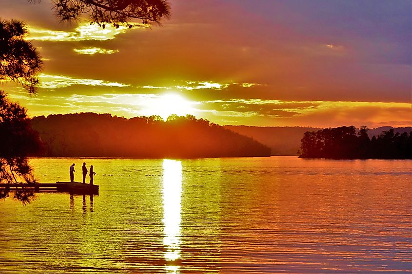 Fishing at sunset on Lake Guntersville, Alabama.