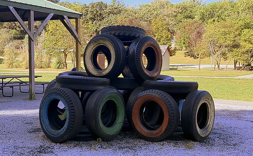 A tire structure at a playground in Plattsmouth, Nebraska.