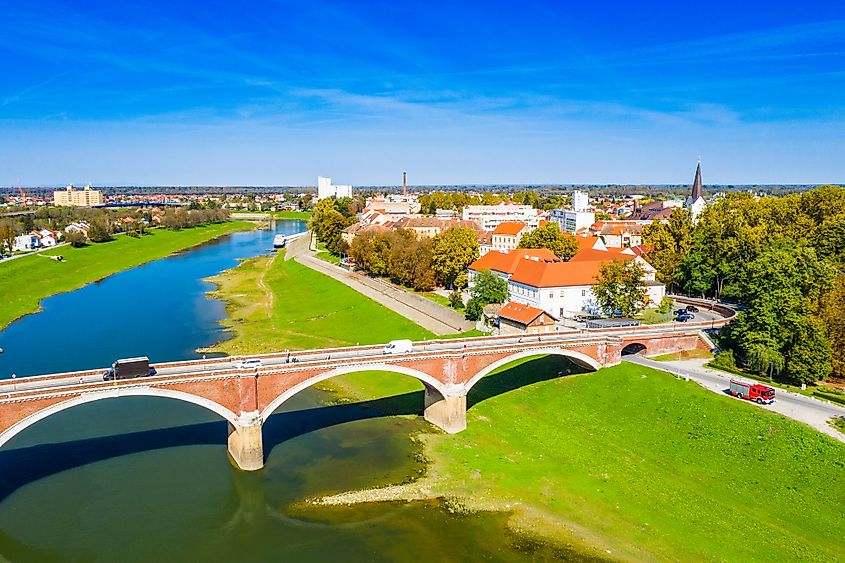Aerial view of the town of Sisak, Croatia