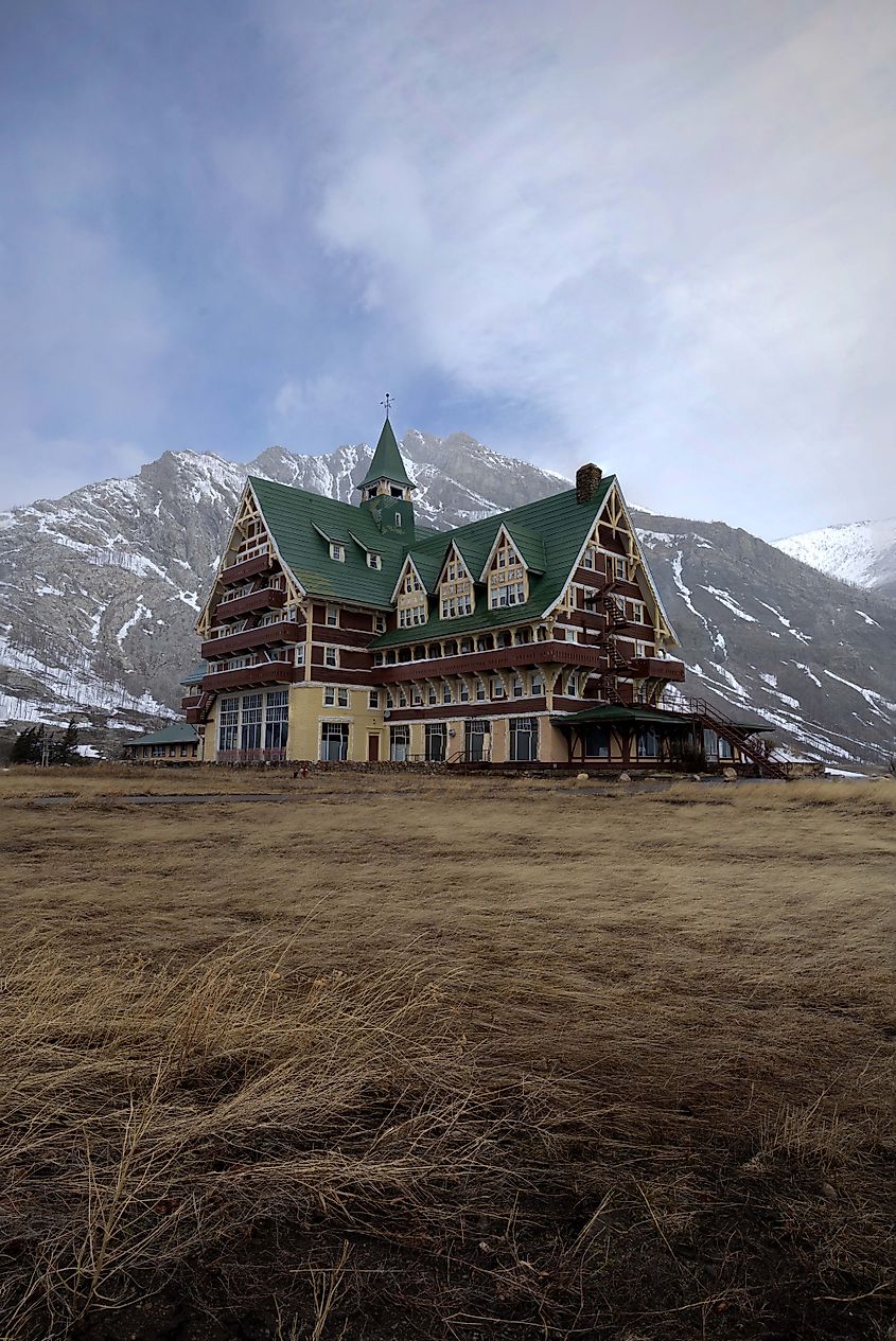 Exterior of the Prince of Wales Hotel, a UNESCO World Heritage Site in southern Alberta.