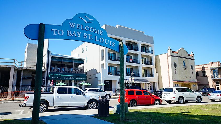 Archway for Bay of St. Louis Mississippi, a coastal beach town. Editorial credit: clayton harrison / Shutterstock.com