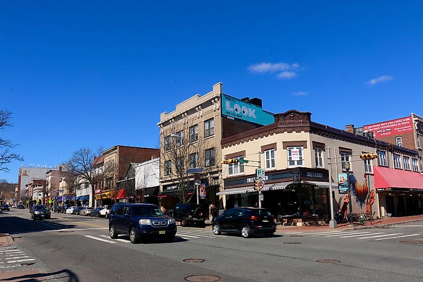 Streetscape of Bloomfield Avenue in downtown Montclair, New Jersey.