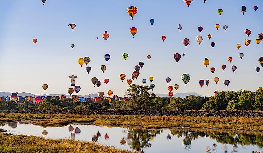 Morning view of the famous Albuquerque International Balloon Fiesta event at New Mexico.