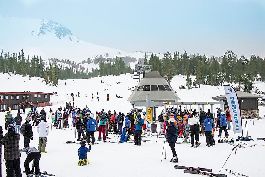 Crown of Skiing with amazing view of Mammoth mountains in beautiful winter snow in California.