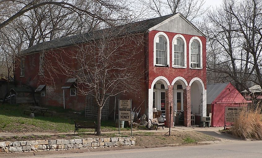 Lone Tree Saloon building on north side of Main Street in Brownville, Nebraska;