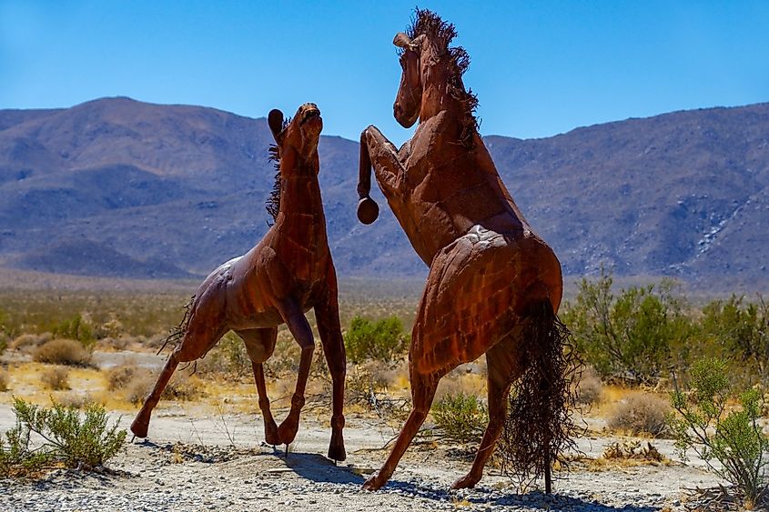 Playful horses metal sculpture in Borrego Springs, California 