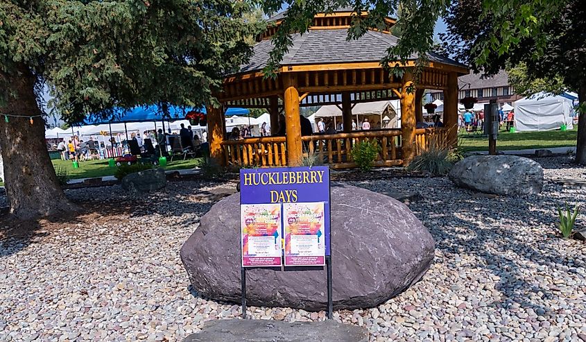 Welcome sign for Huckleberry Days Whitefish, Montana.