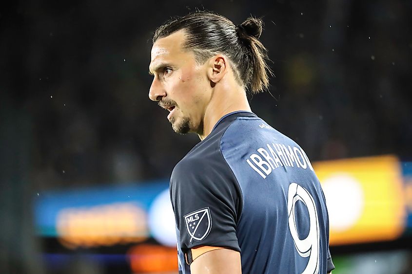 Zlatan Ibrahimovic playing for the LA Galaxy in the MLS. Image credit Andy Witchger via Wikimedia.