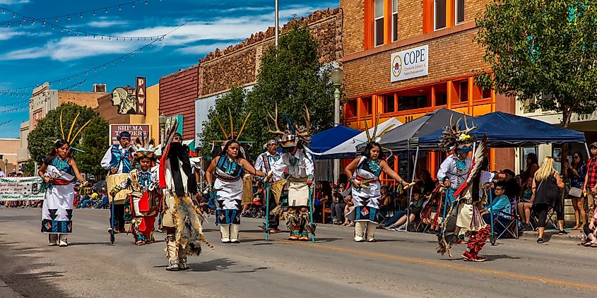 Native Americans and Navajo participants at the 98th Gallup Inter-tribal Indian Ceremonial in Gallup, New Mexico.