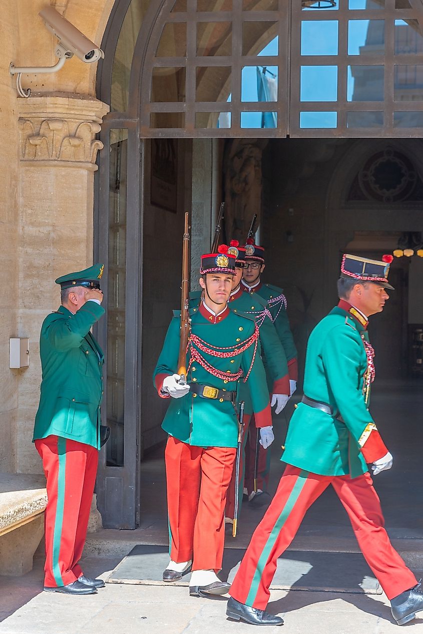 Changing of the guards in the historic center of San Marino